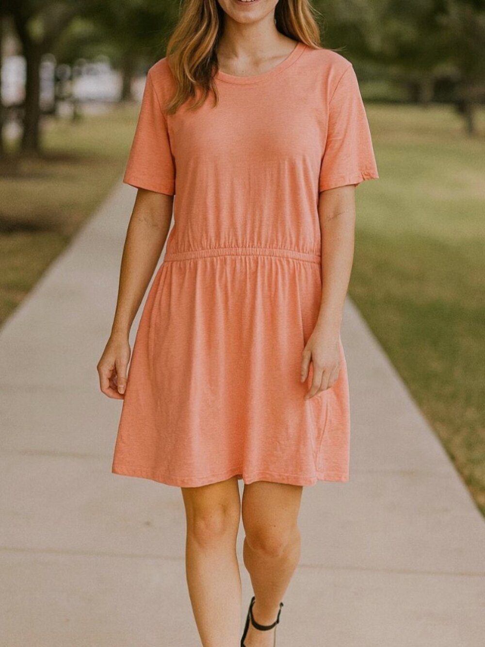 Old Navy T-Shirt Dress XL Salmon Pink Cotton Casual Day Dress Cinched